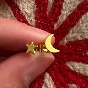 Maison Miru Gold Stud Earrings, Sun and Moon